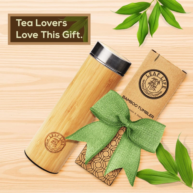 LeafLife Premium Bamboo Tea Bottle for Loose Tea - Tea Infuser Bottle - Tea Gifts - Insulated Water Bottle/Coffee Tumbler/Tea Thermos - Tea Gift Set  Tea Accessories - Tea Tumbler 17oz - Image 2
